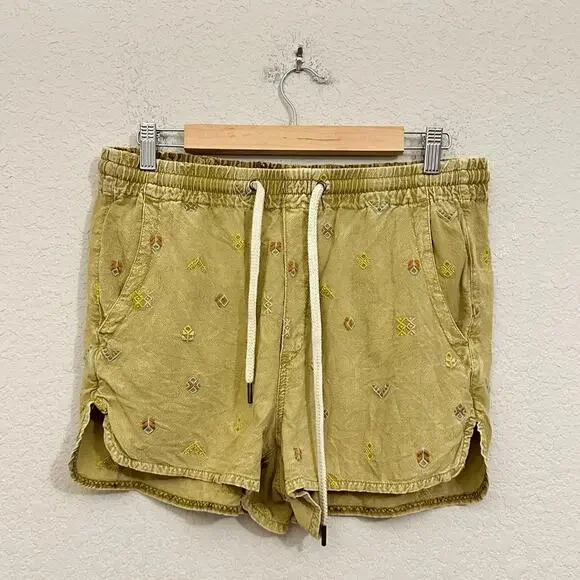 PILCRO ANTHROPOLOGIE Shorts Khaki Embroidered Drawstring Casual Beach - Picture 1 of 9